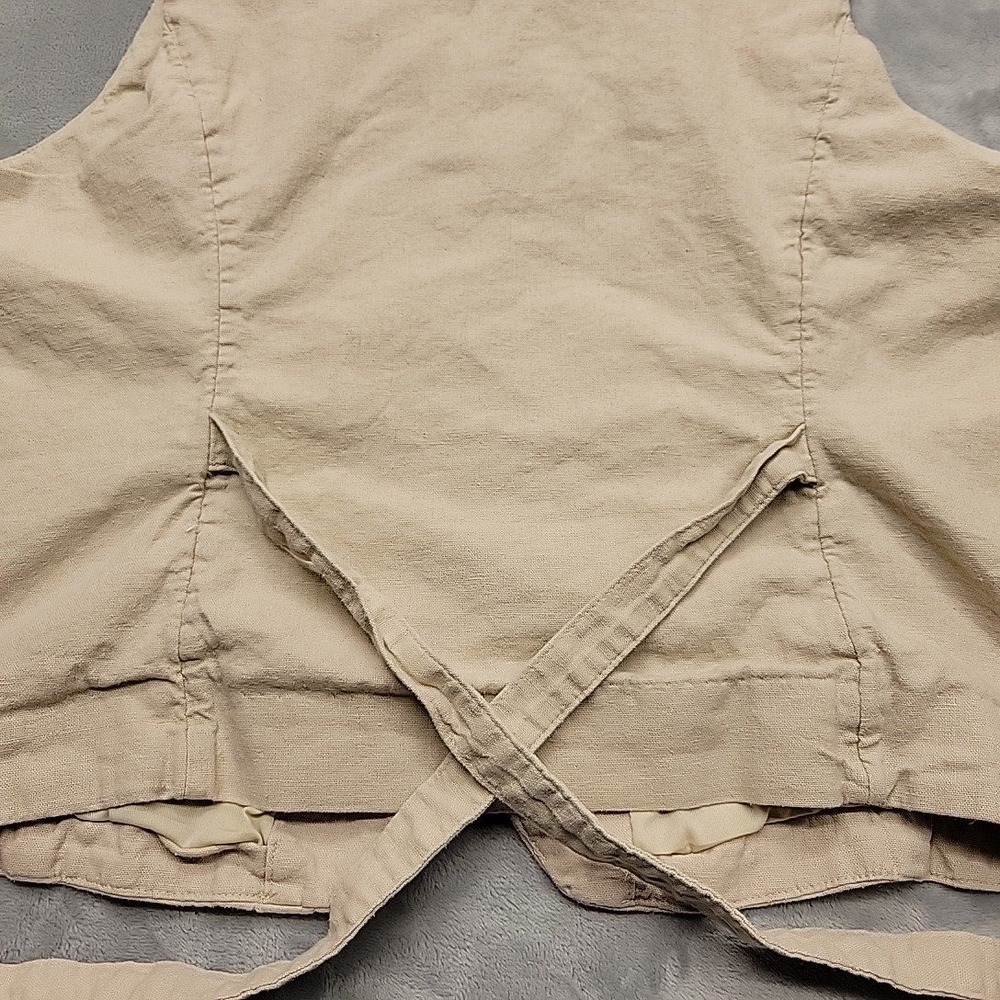 LC Lauren Conrad Shirt Womens L Tan Button Down Linen Blend Tie Back Sleeveless - Picture 7 of 9
